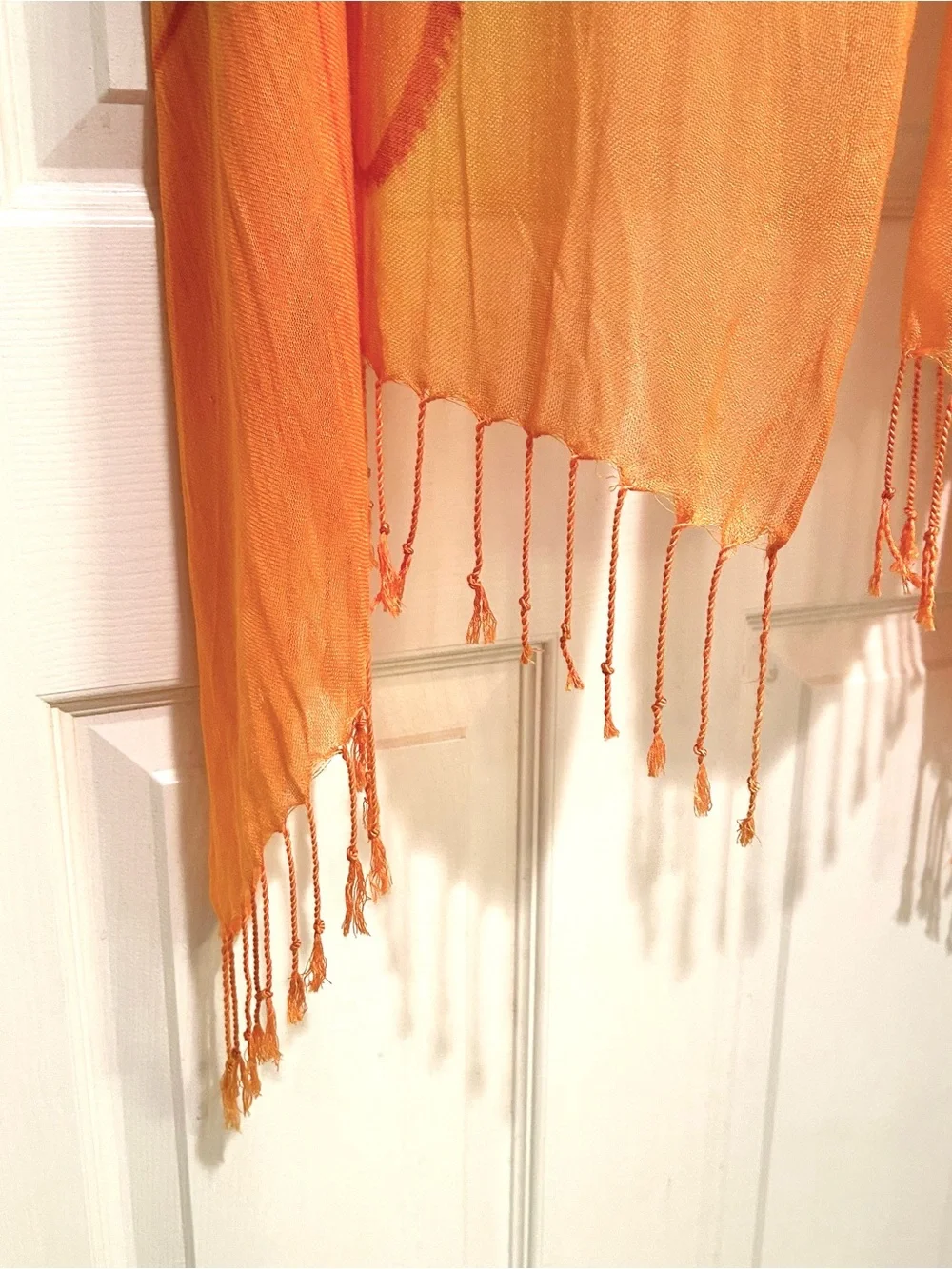 Orange Sheer Floral Hand Painted Fringed Shawl Scarf - Lightweight